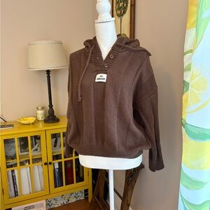 Brown Knit Hoodie Sweater